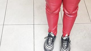 teen in red leather leggings with tight ass!!