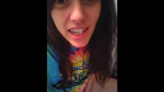 PinkMoonLust Pees on her Tampon String Peeing Urine Piss Fetish Hairy Girl Sits on Dirty Toilet