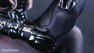 Foot Fetish Nylon in Black Pantyhose. BDSM Fetisch Video of Curvy Goddess in Corset with Gloves