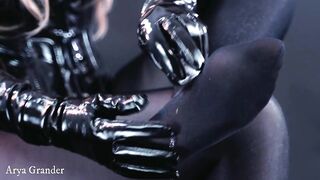 Foot Fetish Nylon in Black Pantyhose. BDSM Fetisch Video of Curvy Goddess in Corset with Gloves