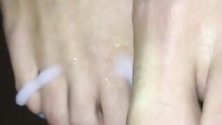 Amateur Homemade fucking with cum at her Blue pretty feet