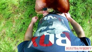 Red-haired MILF Sucks and Masturbates Dick Guy in the Forest