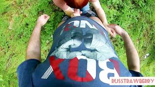 Red-haired MILF Sucks and Masturbates Dick Guy in the Forest