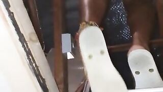 Candid Upskirt Pussy Slip Thong of Wife's Sister on a Loft Ladder - Bubble Butt Latina