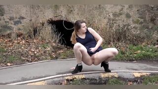 Ugly Girl Pissing Outside