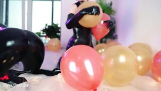 Looney Fetish, Air Balloons Lesbian Fun in Latex Rubber Costumes