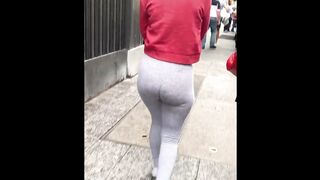 Candid perfect bubble ass teen in grey tight leggigns