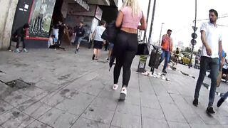 Candid bubble butt brunette in tight black leggings