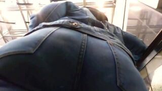 Big Booty Granny In Blue Jeans Upclose And Touched