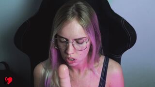 Beautiful Bitch in Glasses Sucking Dildo