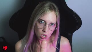 Beautiful Bitch in Glasses Sucking Dildo