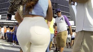 Candid brunette big ass in tight white jeans