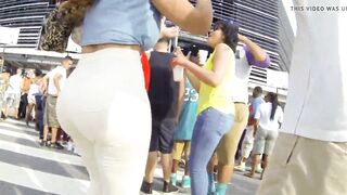 Candid brunette big ass in tight white jeans