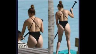 Jennifer Lopez, black thong bikini, beach