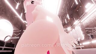 Thicc Booty Pink Hentai Girl Busts out Dildo Nora Lovense Strips down in Restroom POV Lap Dance