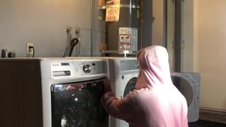 Bunny Onesie Humps Dryer while doing Laundry