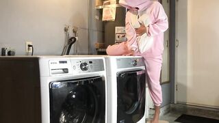 Bunny Onesie Humps Dryer while doing Laundry