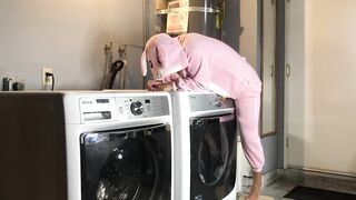 Bunny Onesie Humps Dryer while doing Laundry