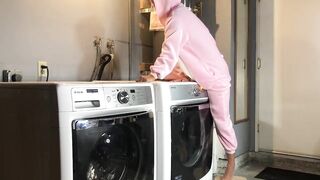 Bunny Onesie Humps Dryer while doing Laundry