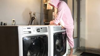 Bunny Onesie Humps Dryer while doing Laundry