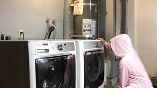 Bunny Onesie Humps Dryer while doing Laundry