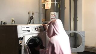 Bunny Onesie Humps Dryer while doing Laundry