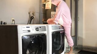 Bunny Onesie Humps Dryer while doing Laundry