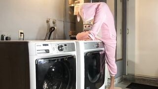 Bunny Onesie Humps Dryer while doing Laundry