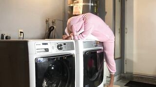 Bunny Onesie Humps Dryer while doing Laundry