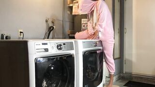 Bunny Onesie Humps Dryer while doing Laundry