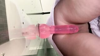 Riding like a Bitch on this Pink Dildo - Wet Pussy Dripping