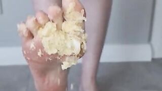 Barefoot Creamy Biscuit Crushing, Cream between Toes.