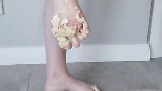 Barefoot Creamy Biscuit Crushing, Cream between Toes.