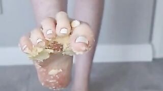 Barefoot Creamy Biscuit Crushing, Cream between Toes.