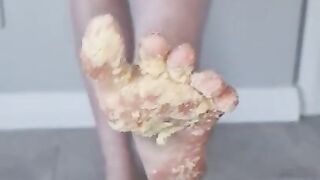 Barefoot Creamy Biscuit Crushing, Cream between Toes.