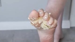 Barefoot Creamy Biscuit Crushing, Cream between Toes.