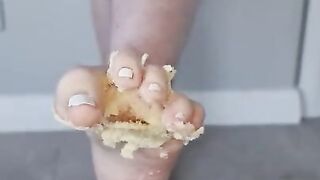 Barefoot Creamy Biscuit Crushing, Cream between Toes.