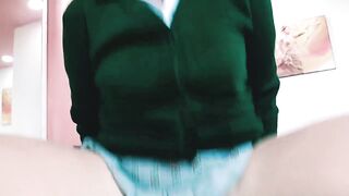 Teen Schoolgirl with Shaved Vagina Enjoys Giving herself