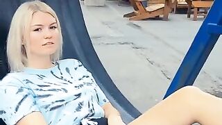 Horny Slut Plays with herself in Public as People Walk by