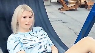 Horny Slut Plays with herself in Public as People Walk by