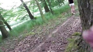 Masturbating in the forest - pretty girl sucks his dick & goes away