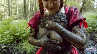 Red Riding hood masturbates in forest mud