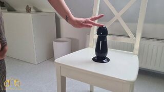 CrazyFetishCouple - Black Giant Dildo on Chair