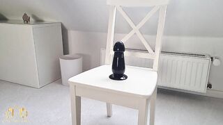 CrazyFetishCouple - Black Giant Dildo on Chair