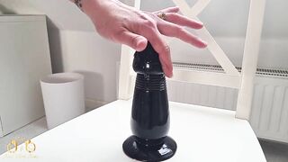 CrazyFetishCouple - Black Giant Dildo on Chair