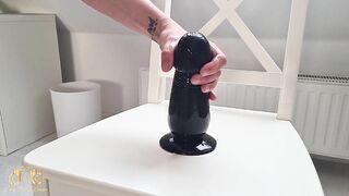 CrazyFetishCouple - Black Giant Dildo on Chair