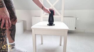 CrazyFetishCouple - Black Giant Dildo on Chair