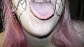 Cumslut wife covered in cum, swallow huge drooling cumshots