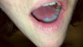 Slut gets a mouthful of cum and swallows for the first time