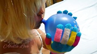 NEW VIRAL! Naughty Funny Dressed Blonde Girl Blows to Pop Balloon - B2P Abella Love